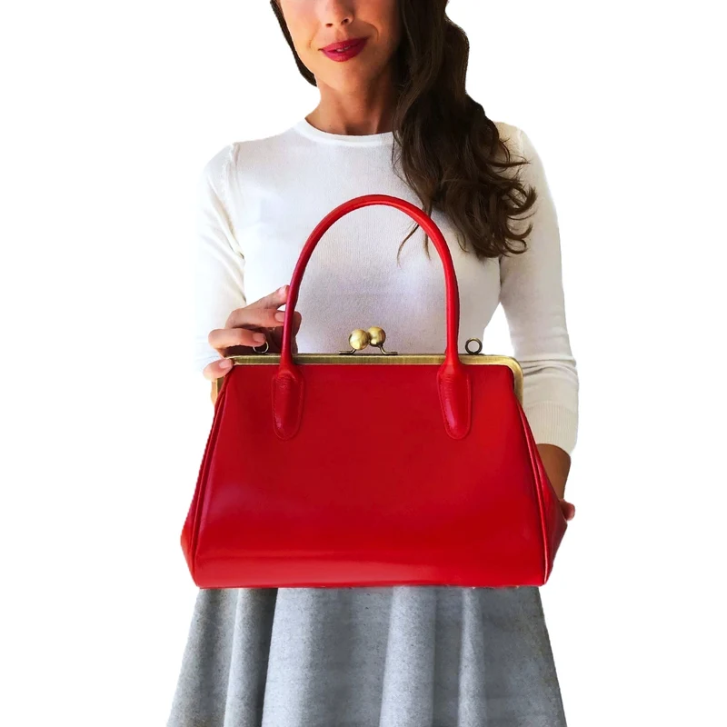 Vintage Bügeltasche Damen „Sophie“ in Rot – Retro Henkeltasche & Schultertasche