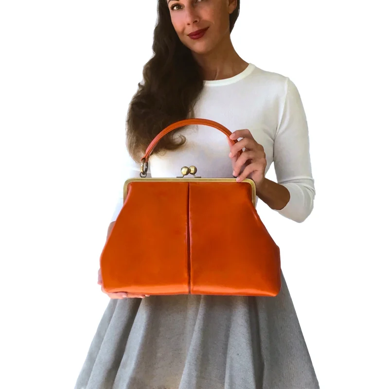 Lederhandtasche Damen „Vintage Olive“ – Retro Bügeltasche & Schultertasche