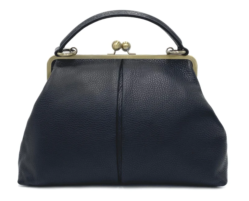 Retro Leder Handtasche "Große Olive" in schwarz - Henkeltasche & Schultertasche