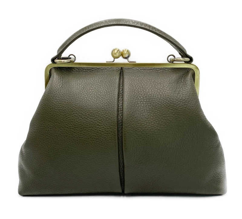 Retro Leder Handtasche "Große Olive" in schwarz - Henkeltasche & Schultertasche