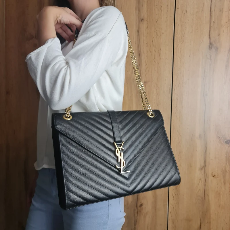 YSL Saint Laurent Black Caviar Large Envelope Bag
