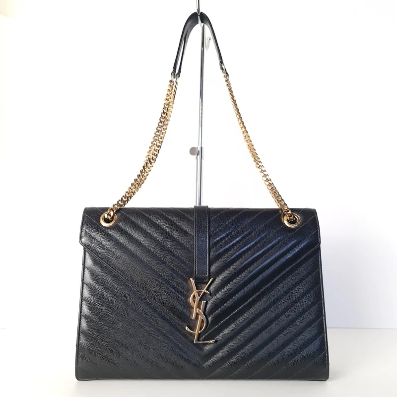 YSL Saint Laurent Black Caviar Large Envelope Bag