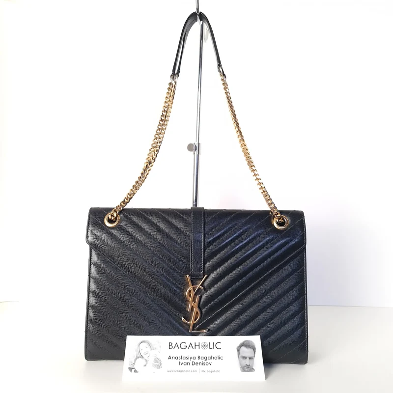 YSL Saint Laurent Black Caviar Large Envelope Bag