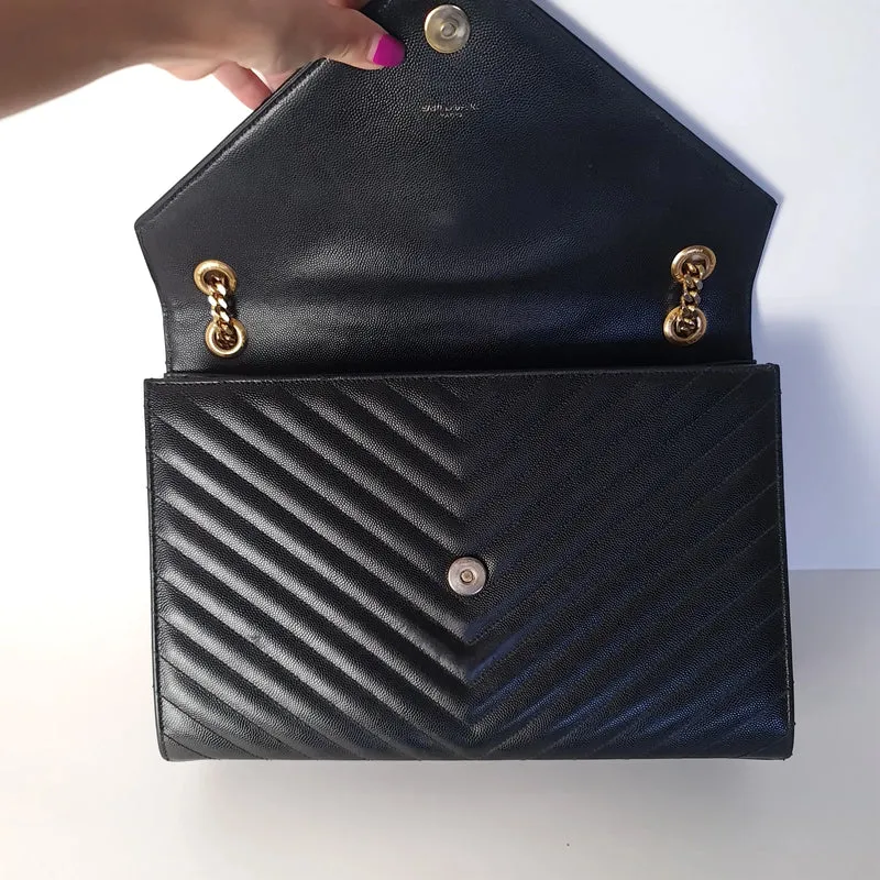 YSL Saint Laurent Black Caviar Large Envelope Bag