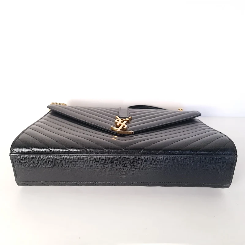 YSL Saint Laurent Black Caviar Large Envelope Bag
