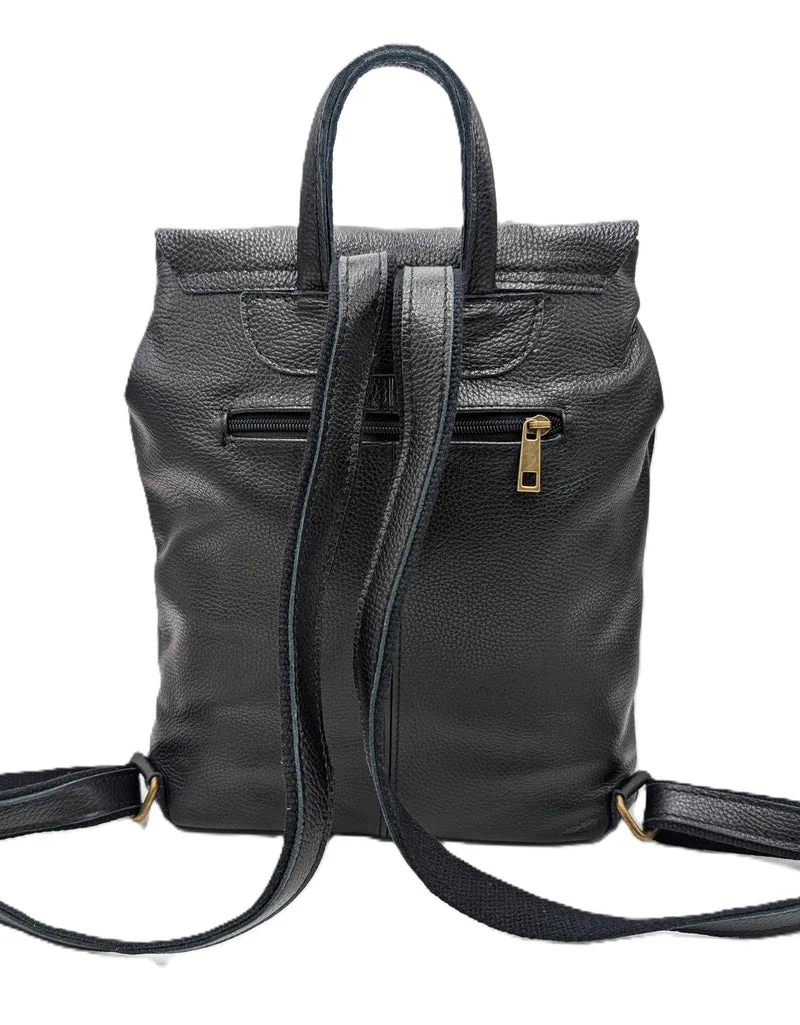 Damen Rucksack aus Echtleder „Billie“ – Schwarzer Cityrucksack für Alltag & Freizeit