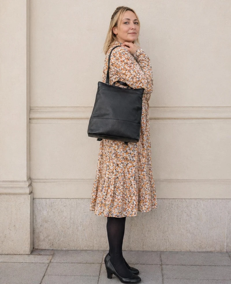 Wandelbarer Leder Rucksack – "Gabrielle", Handtasche, Schultertasche, Henkeltasche in einem.
