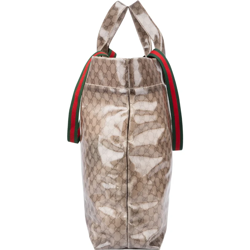 Gucci Monogram GG Vinyl Web See-Through Large Tote Travel Shoulder Handbag