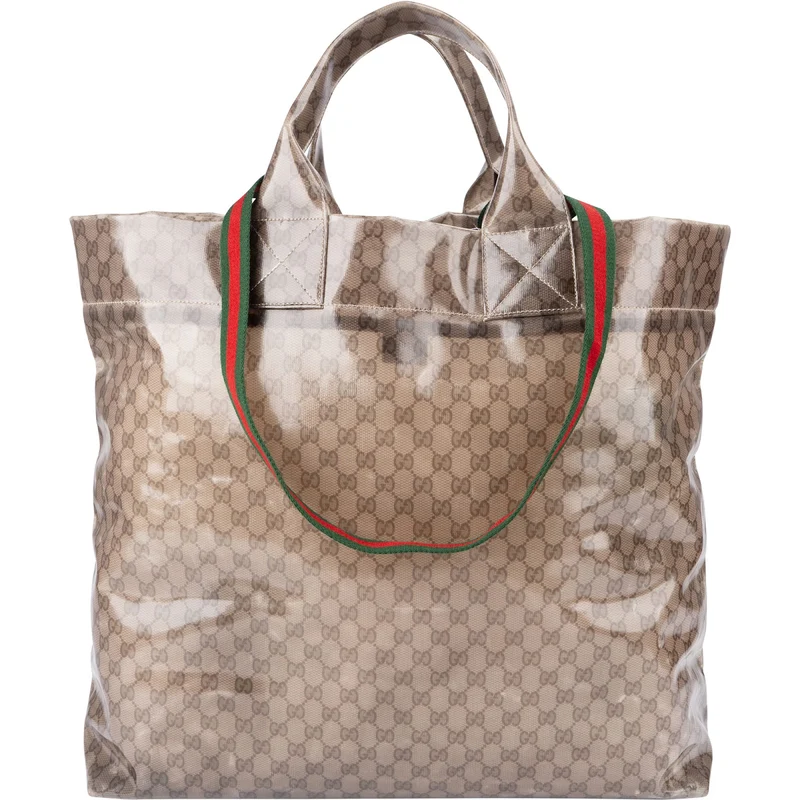 Gucci Monogram GG Vinyl Web See-Through Large Tote Travel Shoulder Handbag
