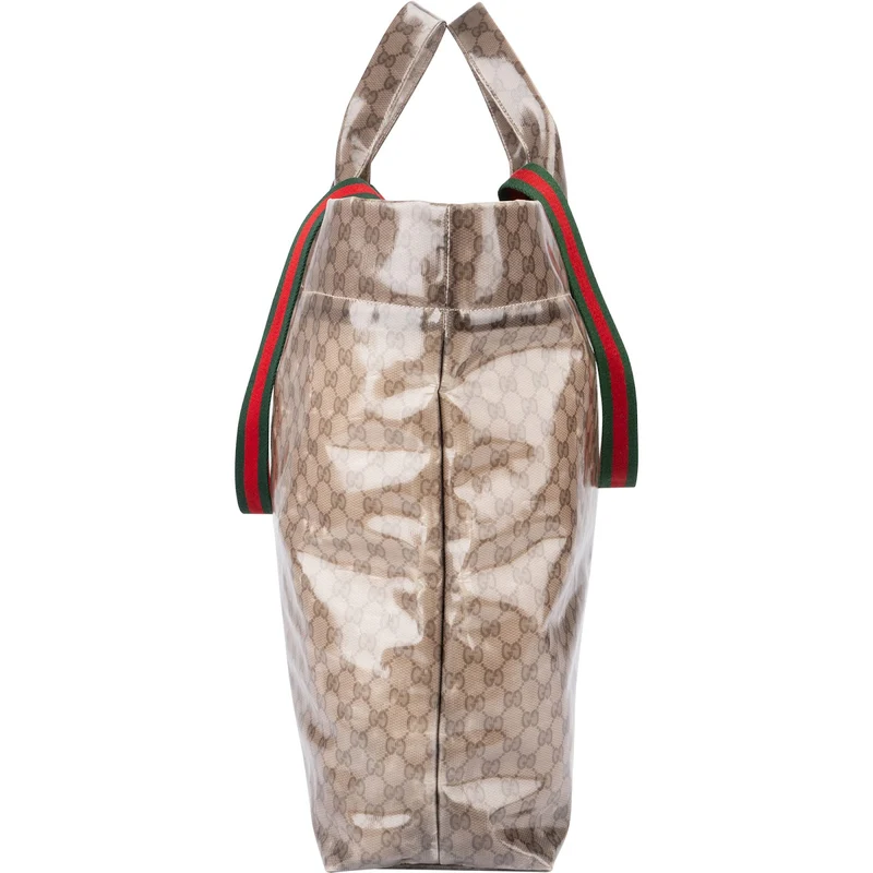 Gucci Monogram GG Vinyl Web See-Through Large Tote Travel Shoulder Handbag