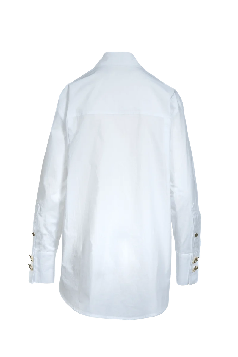 Oversized Hemdbluse aus Popelin - mit Brosche zum Knoten
