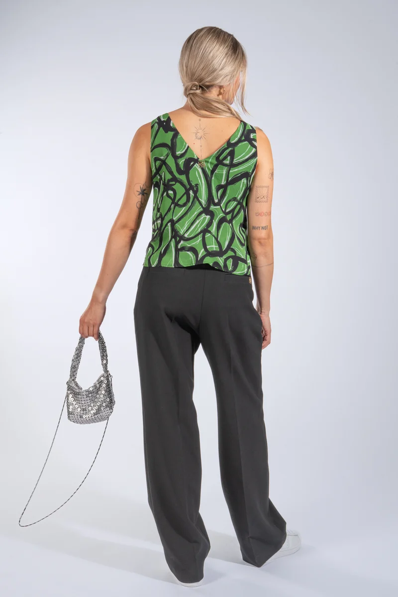 Chiffon-Seiden Top mit Brosche in grafischem Print