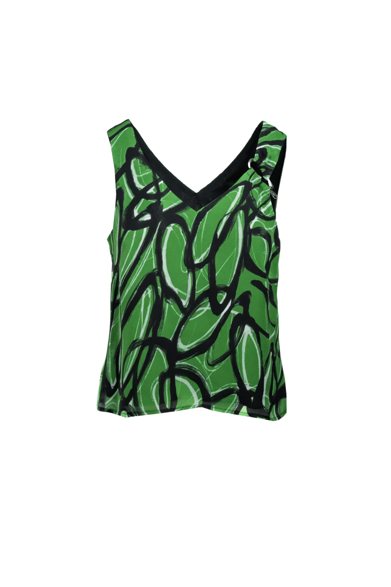 Chiffon-Seiden Top mit Brosche in grafischem Print