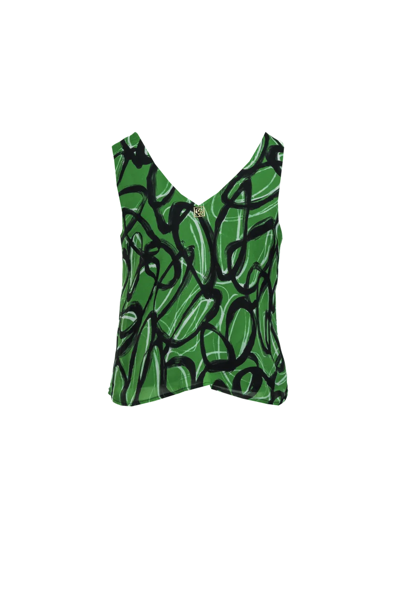 Chiffon-Seiden Top mit Brosche in grafischem Print