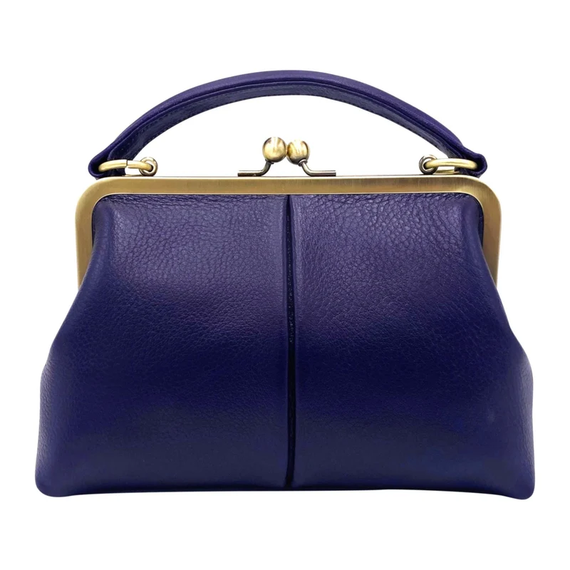 Leder Umhängetasche und Henkeltasche im Retrostil „Kleine Olive“ in Violet