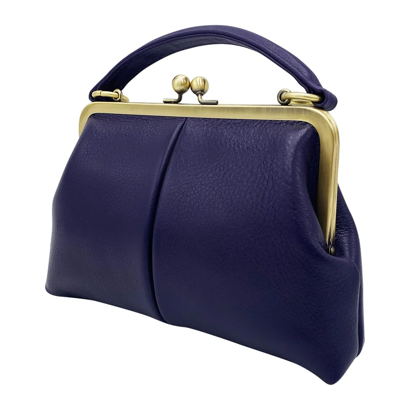 Leder Umhängetasche und Henkeltasche im Retrostil „Kleine Olive“ in Violet