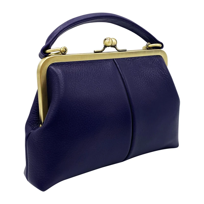 Leder Umhängetasche und Henkeltasche im Retrostil „Kleine Olive“ in Violet