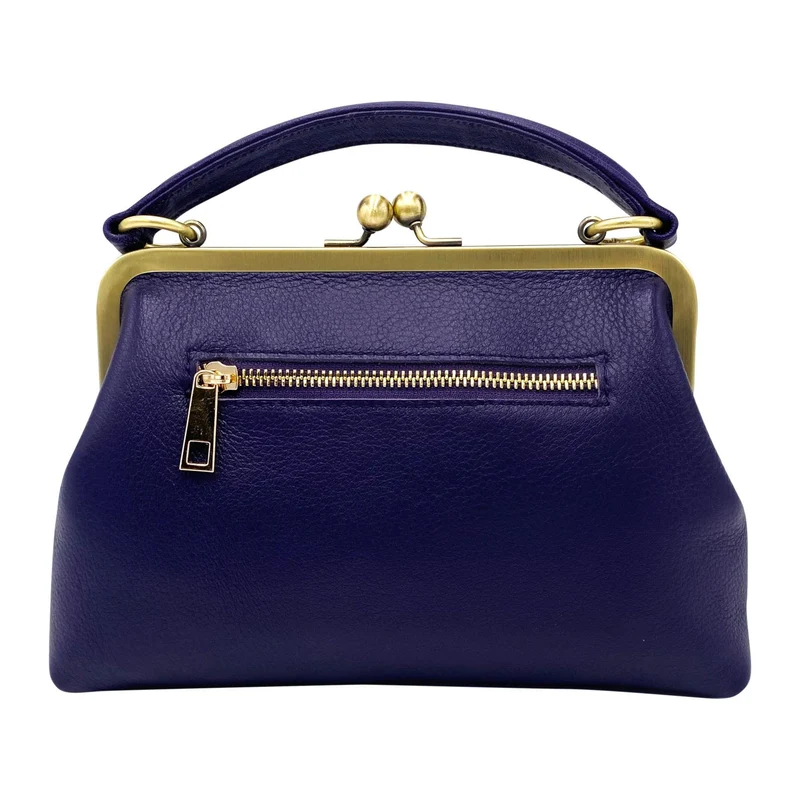 Leder Umhängetasche und Henkeltasche im Retrostil „Kleine Olive“ in Violet