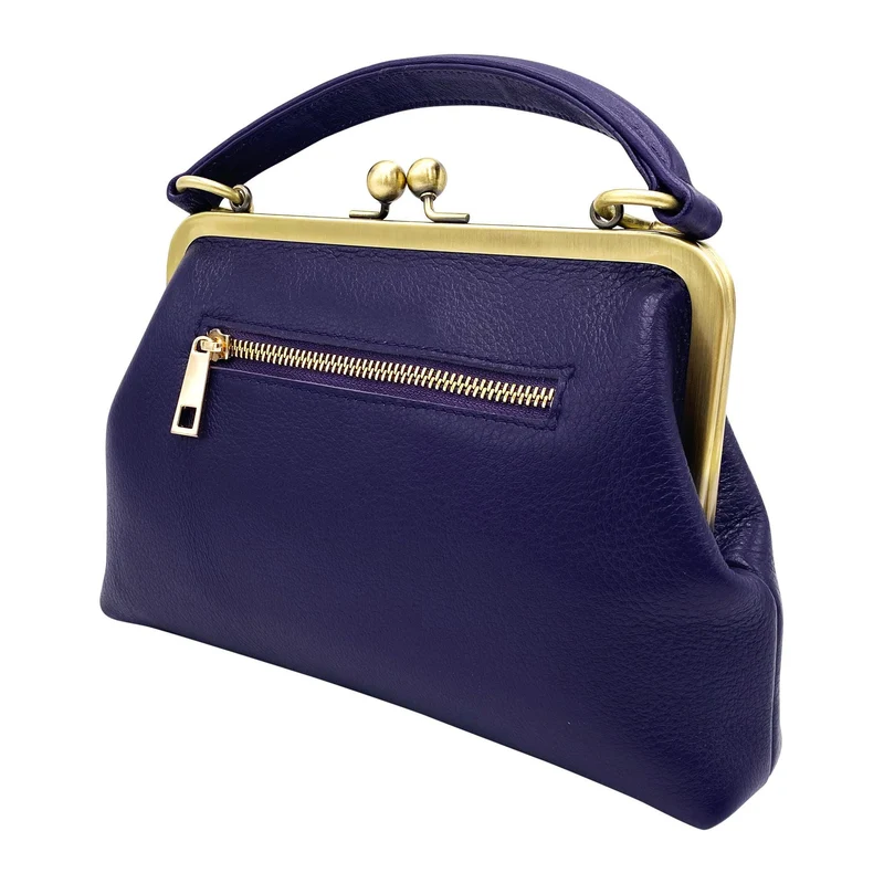 Leder Umhängetasche und Henkeltasche im Retrostil „Kleine Olive“ in Violet