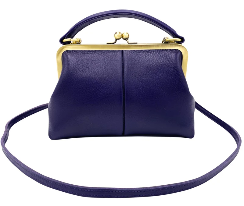 Leder Umhängetasche und Henkeltasche im Retrostil „Kleine Olive“ in Violet
