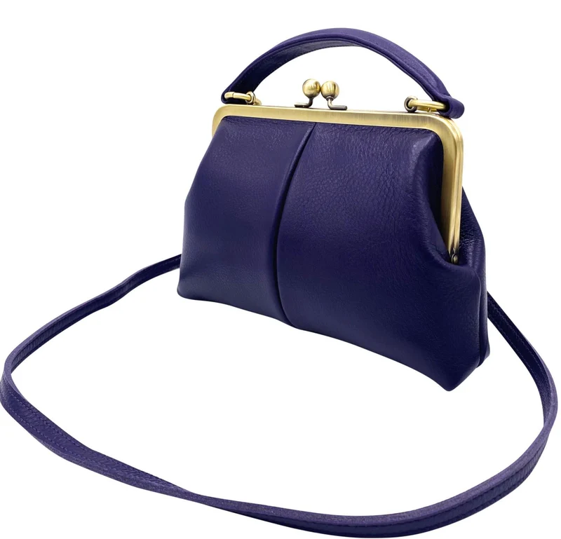Leder Umhängetasche und Henkeltasche im Retrostil „Kleine Olive“ in Violet