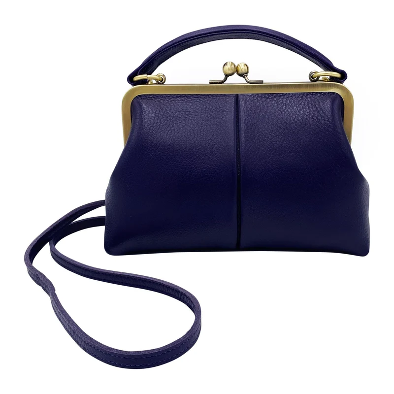Leder Umhängetasche und Henkeltasche im Retrostil „Kleine Olive“ in Violet