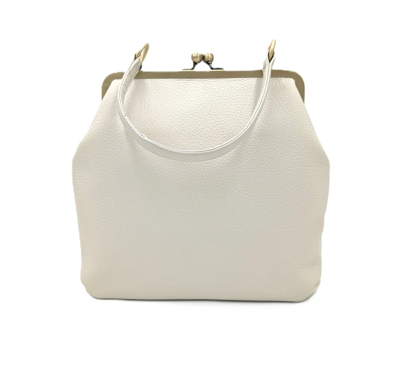 Cremeweiße Leder Handtasche – Zoe, Damen Umhängetasche mit Henkel und Schnappverschluss