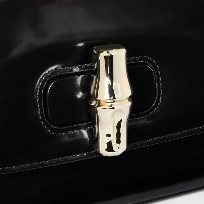 Gucci Medium Black GG Emblem Shoulder Bag Bamboo Night Clutch Schwarz 827740-AACY9-1000