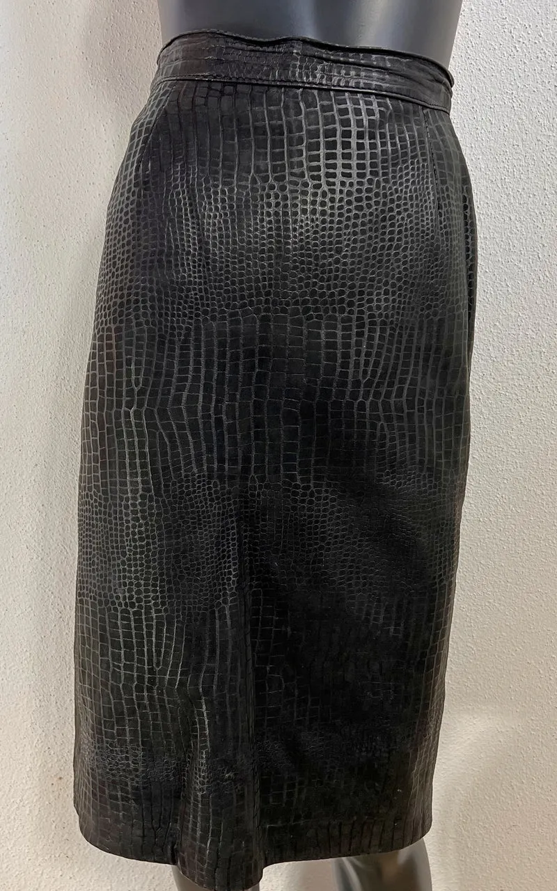 Vintage Hannelore Gebhardt Croc-Embossed Leather Skirt