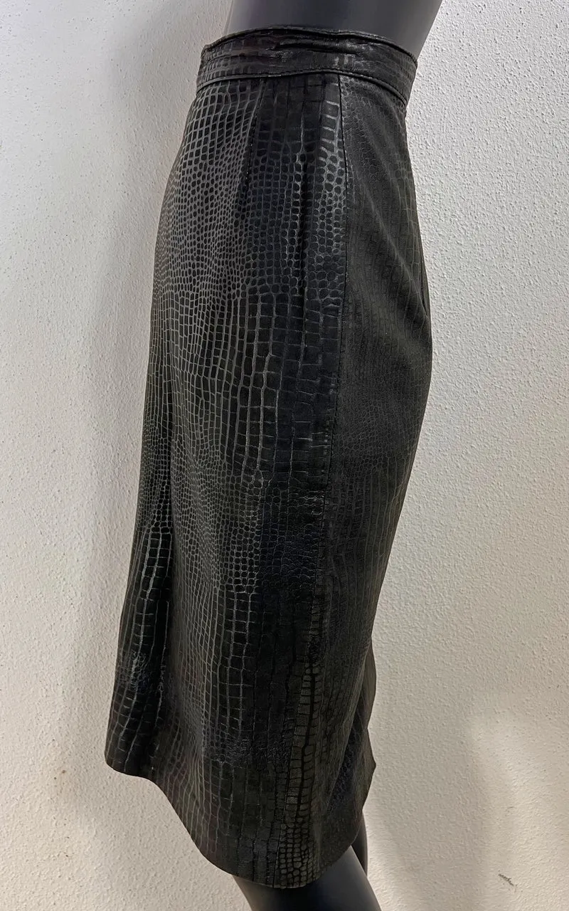 Vintage Hannelore Gebhardt Croc-Embossed Leather Skirt