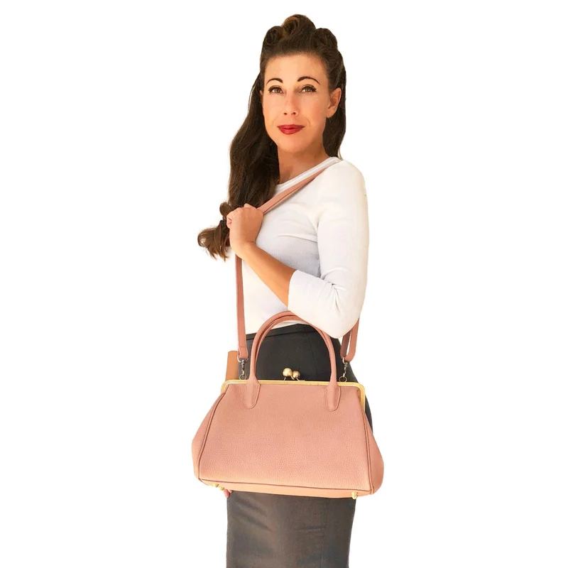 Rosa Leder Henkeltasche im Vintage-Stil "Marie" – Handtasche aus Echtleder