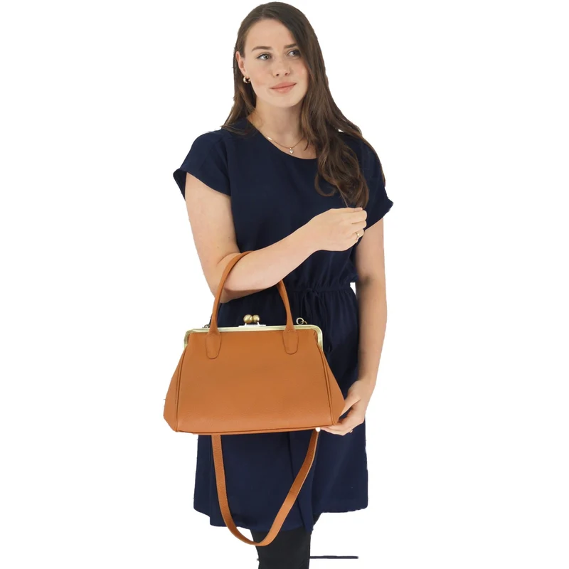 Rosa Leder Henkeltasche im Vintage-Stil "Marie" – Handtasche aus Echtleder