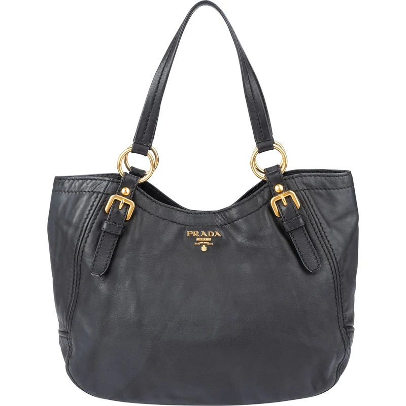 Prada Black Soft Calfskin Hobo Shoulder Bag