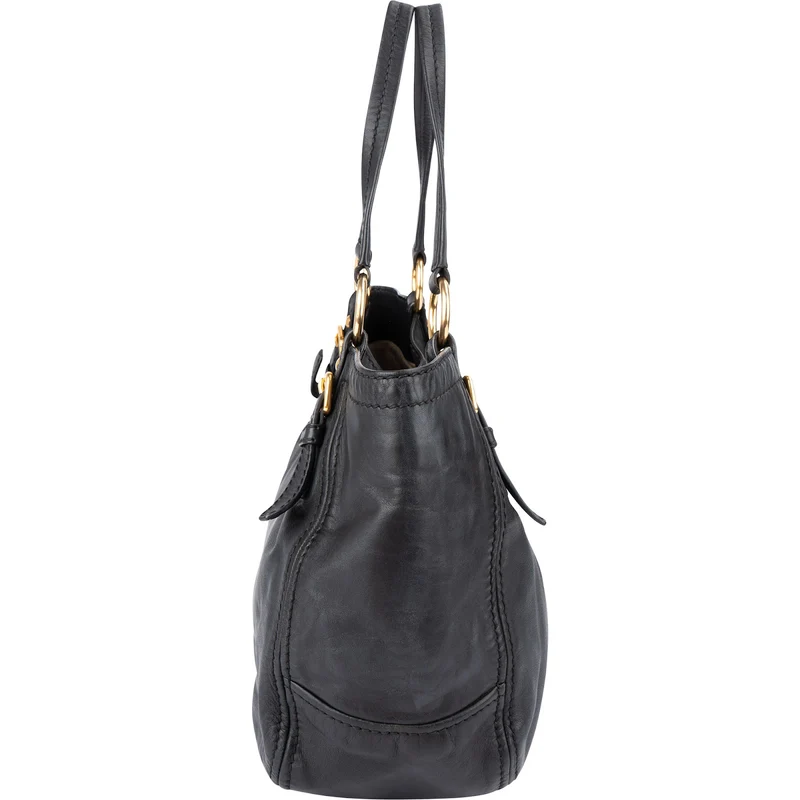 Prada Black Soft Calfskin Hobo Shoulder Bag