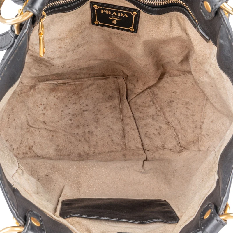 Prada Black Soft Calfskin Hobo Shoulder Bag