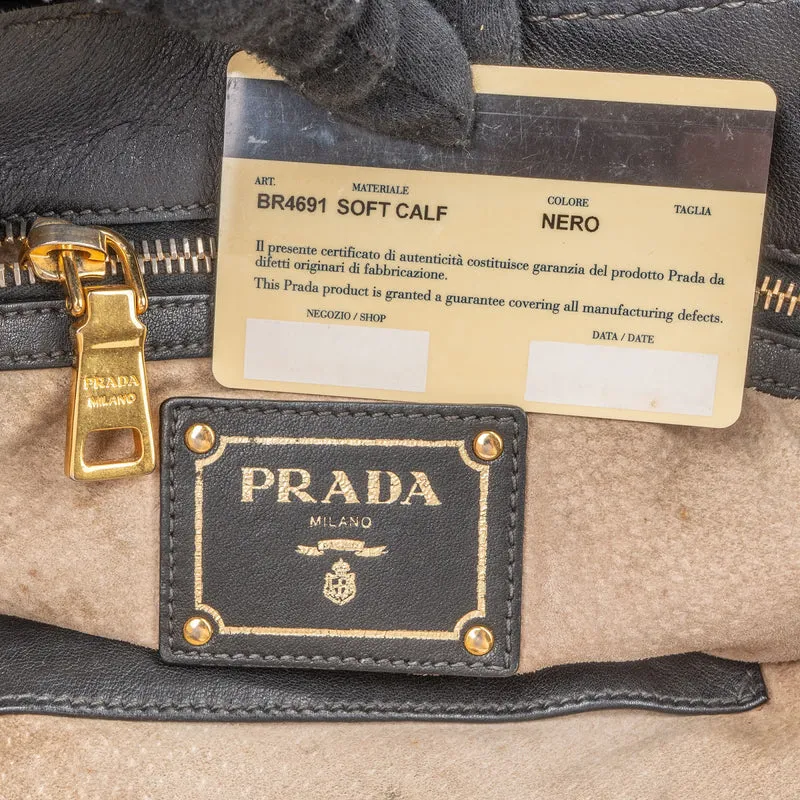Prada Black Soft Calfskin Hobo Shoulder Bag
