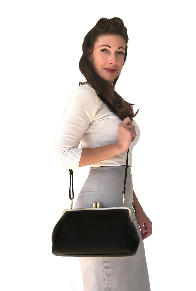 Damen Schultertasche und Clutch mit Bügelverschluss – "Dakota" Ledertasche aus echtem Leder