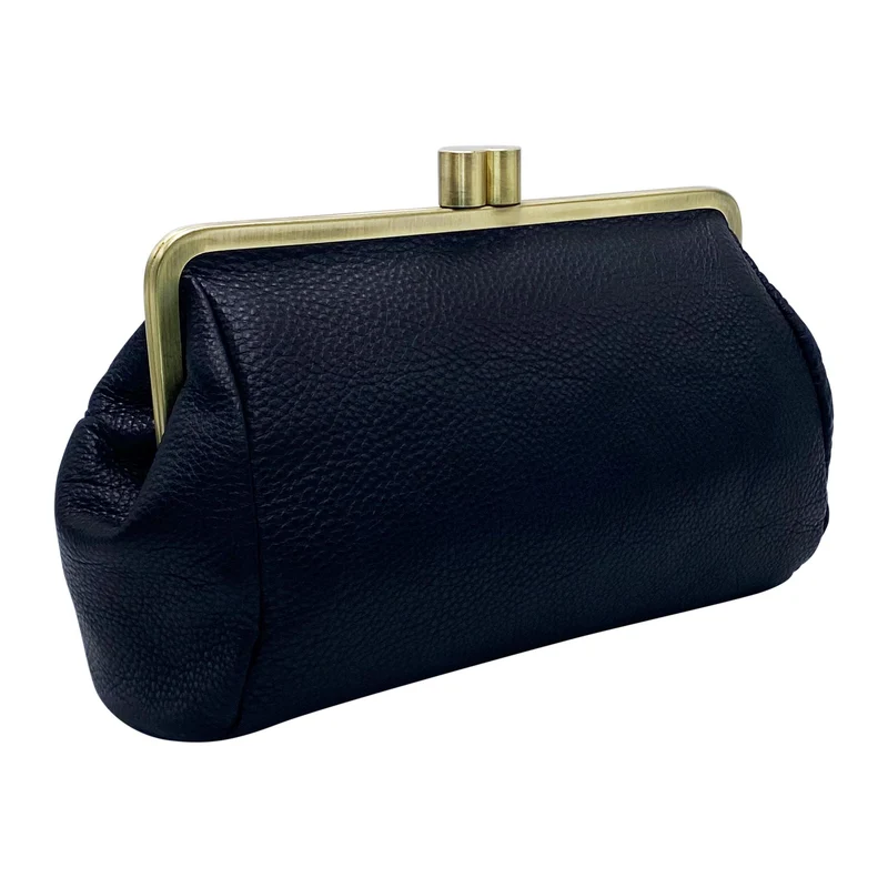 Damen Schultertasche und Clutch mit Bügelverschluss – "Dakota" Ledertasche aus echtem Leder