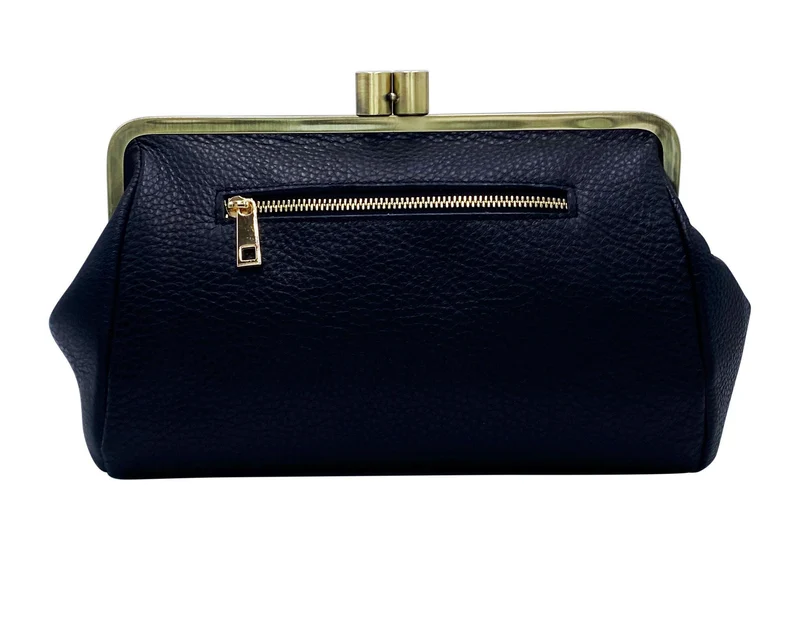 Damen Schultertasche und Clutch mit Bügelverschluss – "Dakota" Ledertasche aus echtem Leder