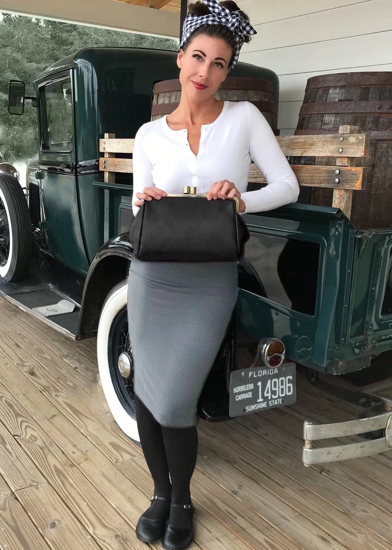 Damen Schultertasche und Clutch mit Bügelverschluss – "Dakota" Ledertasche aus echtem Leder