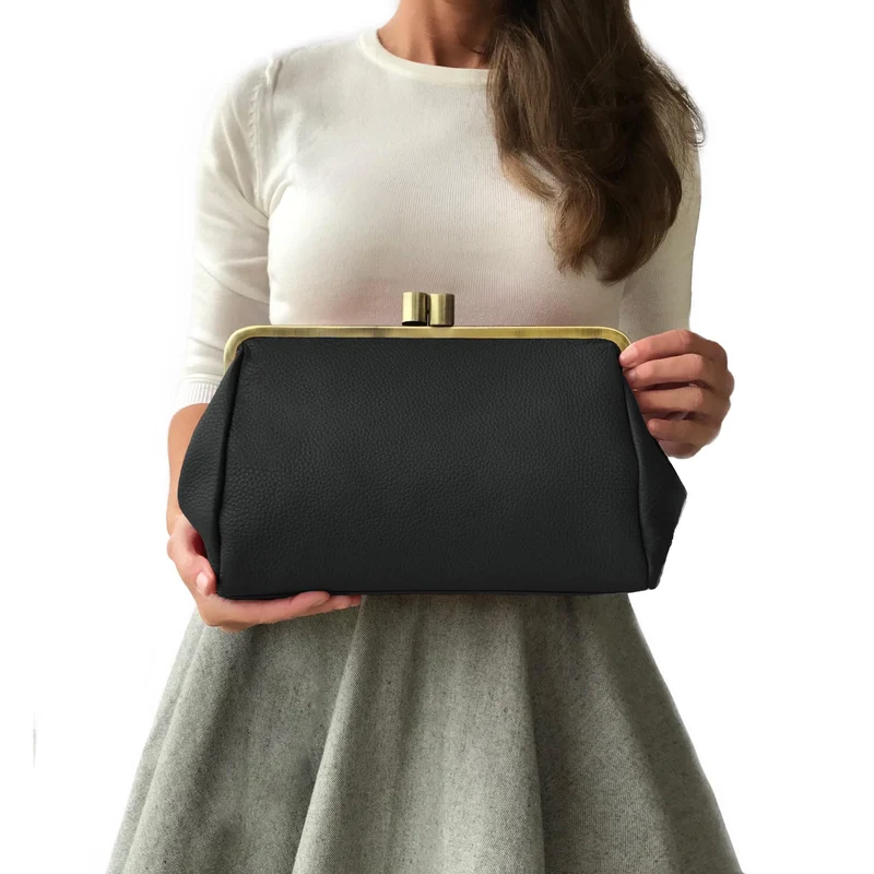 Damen Schultertasche und Clutch mit Bügelverschluss – "Dakota" Ledertasche aus echtem Leder