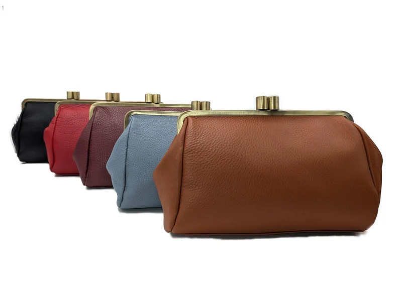 Damen Schultertasche und Clutch mit Bügelverschluss – "Dakota" Ledertasche aus echtem Leder