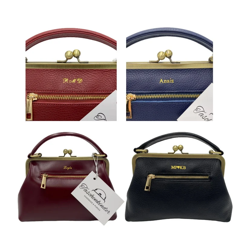 Damen Schultertasche und Clutch mit Bügelverschluss – "Dakota" Ledertasche aus echtem Leder