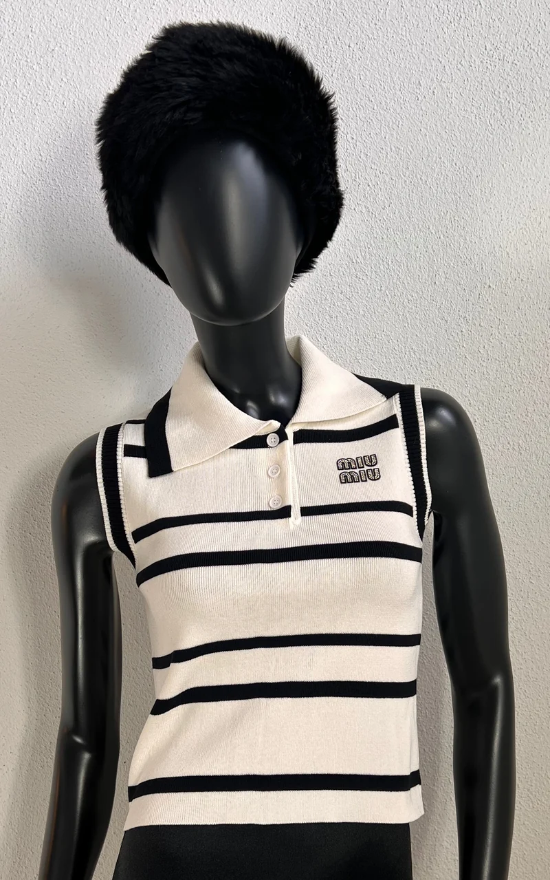Miu Miu Striped Knit Polo Top