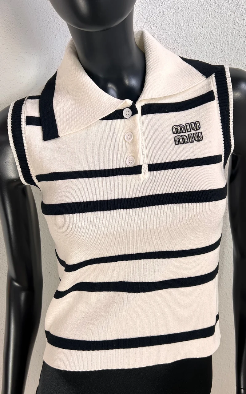 Miu Miu Striped Knit Polo Top