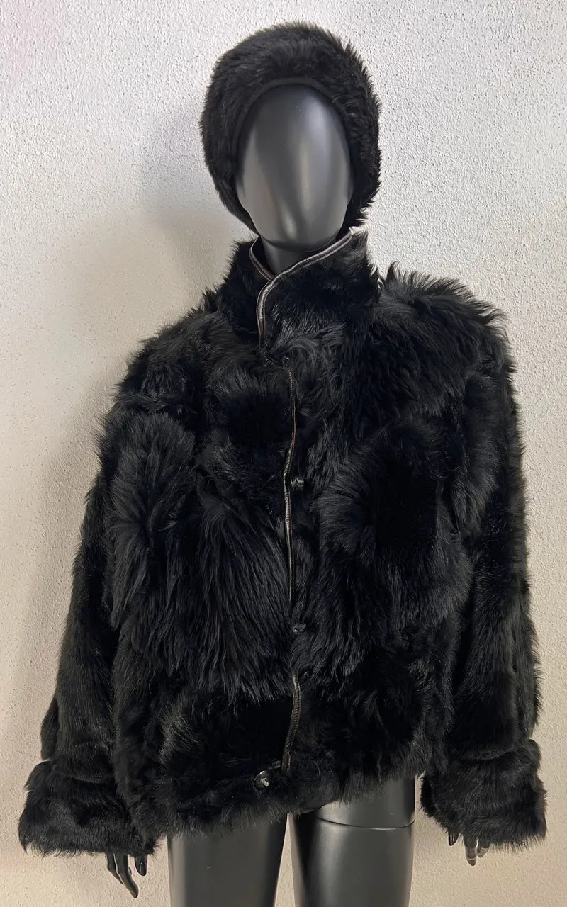 Reworked Curly Lamb Shearling Jacket Black