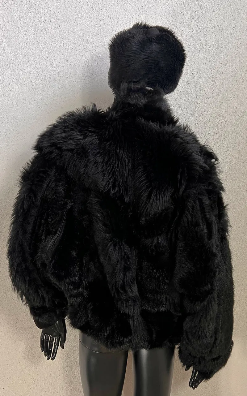 Reworked Curly Lamb Shearling Jacket Black