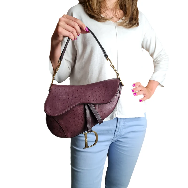 Christian Dior Violet Ostrich Leather Shoulder Bag (749)