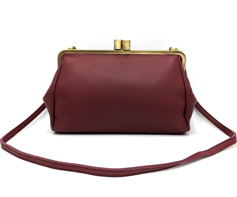 Große Clutch Damen Umhängetasche Leder in dunkelrot, Vintage Handtasche "Dakota"