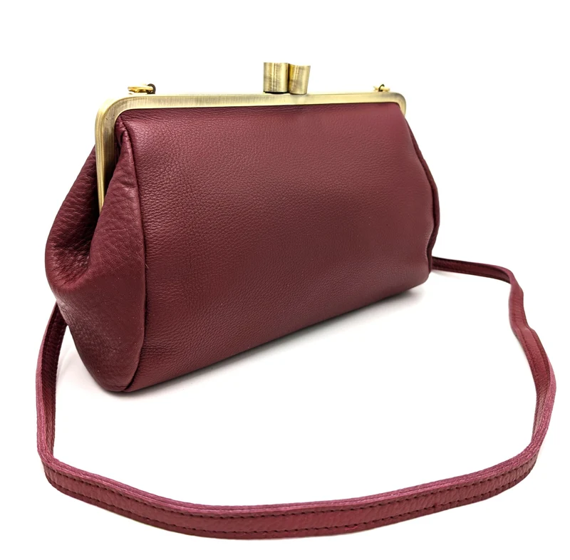 Große Clutch Damen Umhängetasche Leder in dunkelrot, Vintage Handtasche "Dakota"